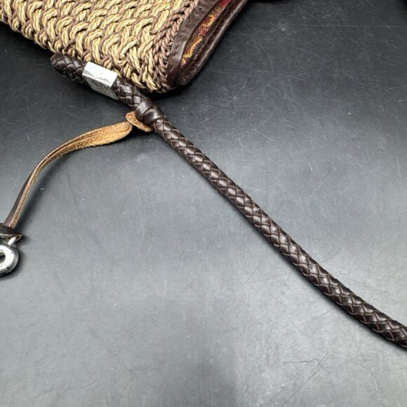 BRIGHTON Handbag Straw Crossbody Shoulder Purse Brown Leather Flower Lined Charm - Picture 11 of 16